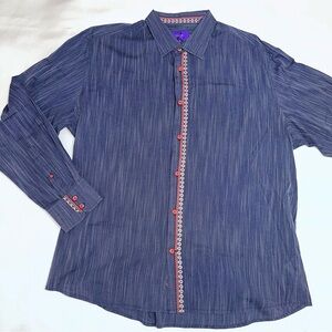 Tallia Men's Navy Button-Up dress shirt Shirt with Red Trim XL 17 1/2
